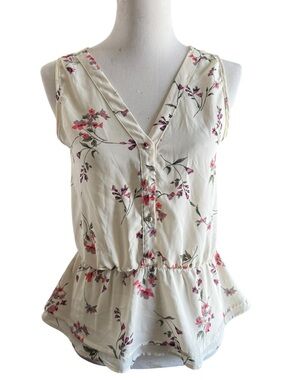 Sienna Sky Cream Floral Button-Front Peplum Camisole top Size S